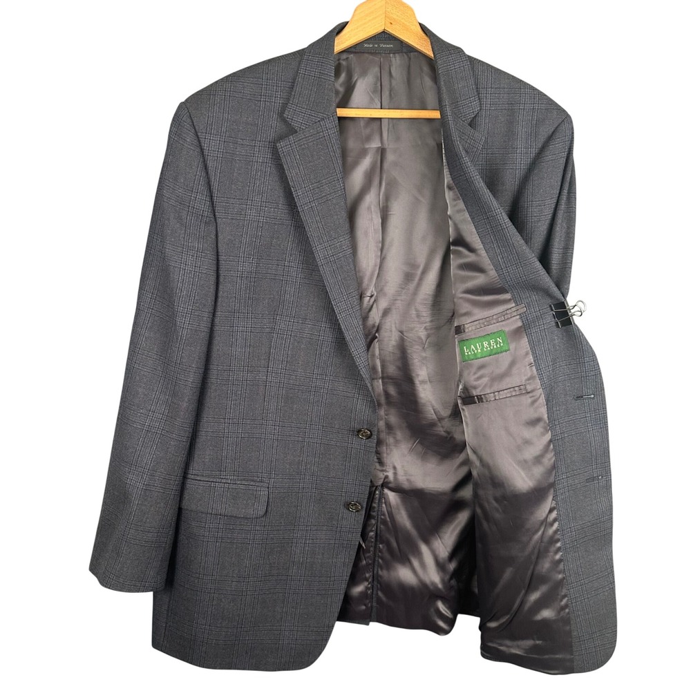 Lauren Ralph Lauren Mens 46L Grey Glen Plaid 100% Wool 2-Button Blazer Coat